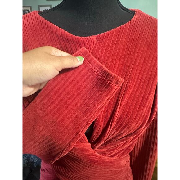 ASOS DESIGN Ribbed Midi Dress with Crossover – Deep Red - Picture 4 of 8